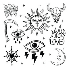 vintage black tattoo doodle collection hand drawn illustration free vector