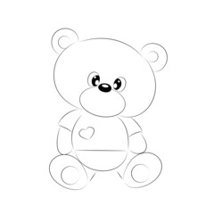 Black and white coloring book for preschool children, cute teddy bear, beautiful outline illustration isolated on white background. one line. Coloring book for kids and adults. Print on t-shirt, cup