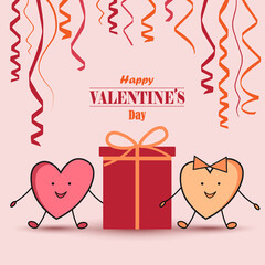 Valentine card with gift and hearts on the background