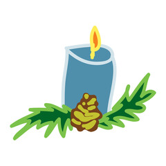 Blue candle decoration in doodle style. Vector element.