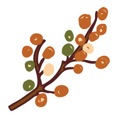 Brown berry brunch in doodle style. Vector element.