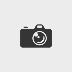Photo camera. Simple monochrome vector icon or pictogram