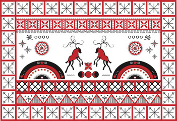 Ethnic vector illustration in the style of the Northern Mezen Russian painting