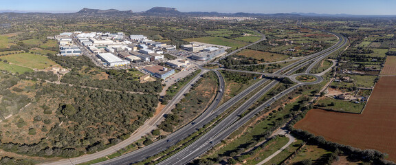 Ma-19 motorway and Son Noguera industrial estate roundabout, Llucmajor, Mallorca, Balearic Islands,...