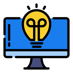 idea, innovation icon with bulb and monitor book sign