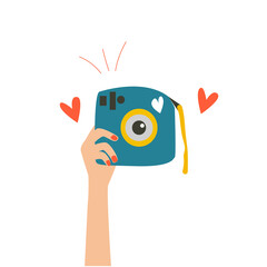 Hands Holding Photo Camera Photography Flat Design Vector Illustration