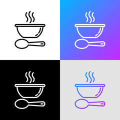 Bowl of soup and spoon thin line icon. Modern vector illustration for menu.
