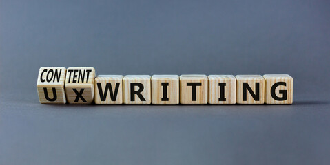 Content or UX writing symbol. Turned wooden cubes and changed concept words content writing to UX...