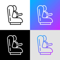 Baby seat for car: child is fastened by seat belts. Thin line icon. Modern vector illustration.