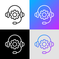 Support service: headset with wheel thin line icon. Call center, client assistance, operator. Modern vector illustration.