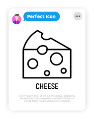 Piece of cheese thin line icon. Farmer market organic product. Vector illustration.