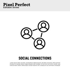 Social connections, social network. Thin line icon. Pixel perfect, editable stroke. Vector illustration.