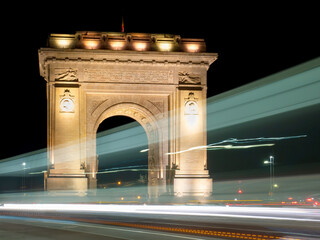 The Arch of Triumph (Arcul de Triumf) in Bucharest is closely modelled after the Arc de Triomphe from Paris. located in the Northern part of Bucharest. - obrazy, fototapety, plakaty