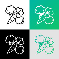Organic shop, vegetables: apple, broccoli, carrot. Thin line icon. Healthy food. Vector illustration.