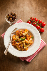pasta with eggpalnts black olives tomato and basil