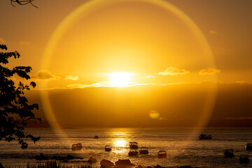circle golden sunset over the sea