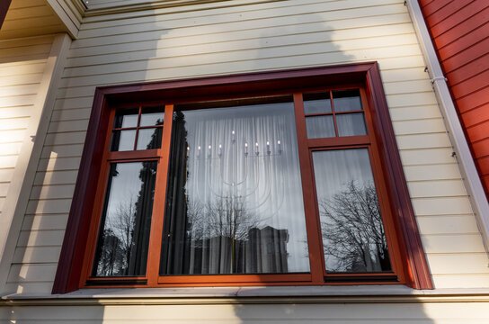 Hanukkah stands in the large window of the Jewish synagogue (952)