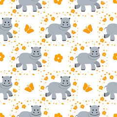 Africa Animal Childish Pattern Hippopotamus Zoo