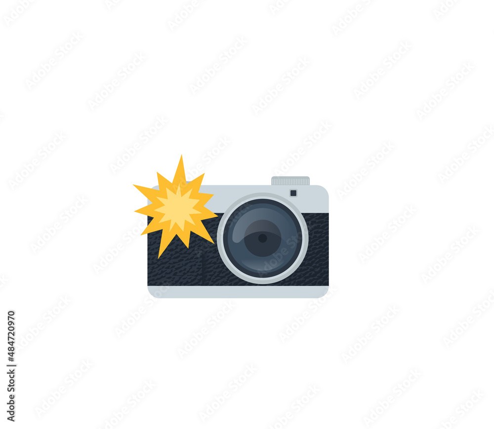 Wall mural camera with flash light vector isolated icon. photo camera emoji illustration. camera vector isolate