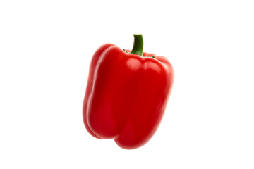 Red paprika isolated on white background. Sweet ripe bell pepper, natural organic vegetable, vegan diet. Single object closeup, healthy eating concept.