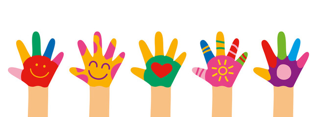 Colorful Painted Hands Of Little Children