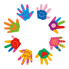 Fototapeta premium Colorful Painted Hands Of Little Children