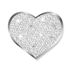 Silver glitter heart isolated on a white background