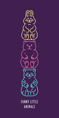 Funny little animals. Linear illustration in a flat style. Elements for design. Vector graphics.