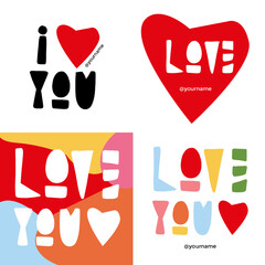Arty i love you with heart, cartel  artistico de colores con corazón, san valentín, dia de los enamorados, 14 de febrero.