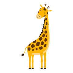 Fototapeta premium Cute cartoon trendy design giraffe. African animal wildlife vector illustration icon.