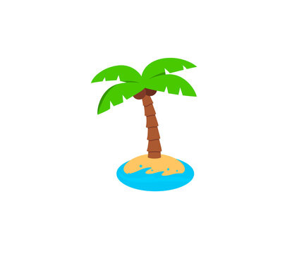 Island with palm tree and sand vector isolated icon. Emoji illustration. Island vector emoticon