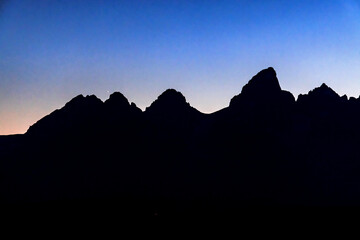 Evening silhouette of Grand Teton near Jackson Hole, Wyoming.