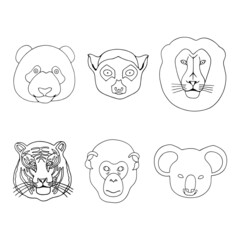 Set of vector animals on a white background. Outline drawing.