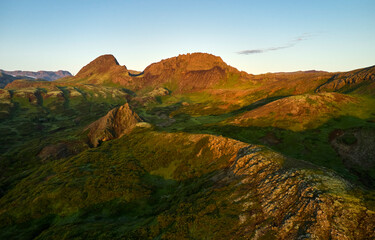 Scenery of highlands in sunset