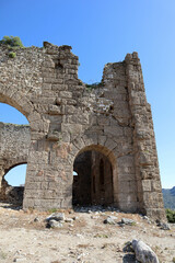 close up view of ancient roman basilica in Aspendos, Turkey