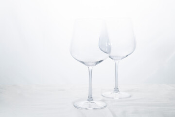 Wine and champagne glasses on a white background.