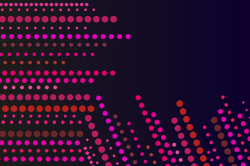 Abstract polka dot background in shades of pink and purple with copy space on black background