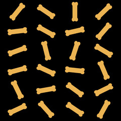 Pattern of bones for dogs, candies and prizes of ocher color on a black background	

