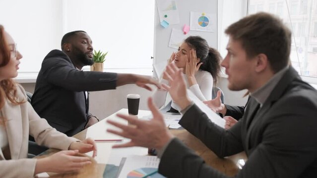 stress at work in the office, problems at work, employees swear at the workplace