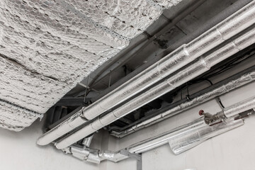 Ventilation air conditioning system in thermal insulation material duct pipe hvac pipeline on the...