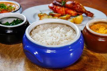 Traditional cooked white rice in Brazilian food