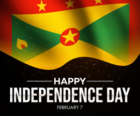 Happy Independence Day of Grenada with Waving Flag. Glittering and Waving Grenada flag patriotic background - obrazy, fototapety, plakaty