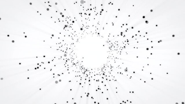 Animation of black and white particles representing big data stream. Concept of cloud computing services in data center. Network connections of IOT. Perfect to use as a technology or IT background. 4K
