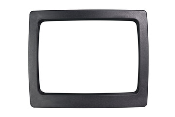 Old CRT computer monitor with white screen isolated on white background.