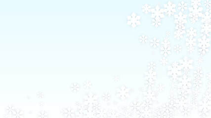 Christmas  Vector Background with Falling Snowflakes. Isolated on Red Background. Realistic Snow Sparkle Pattern. Snowfall Overlay Print. Winter Sky. Papercut Snowflakes.