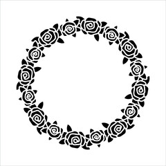 Vector hand drawn spring wreath isolated on white background. Outline circle of leaves. Doodle style. Floral frame.