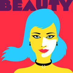 Fashion girl with red lips. Beautiful woman vector illustration. Stylish original graphics art portrait.