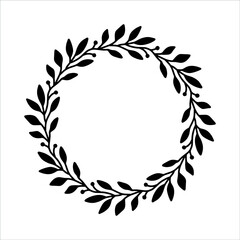 Vector hand drawn spring wreath isolated on white background. Outline circle of leaves. Doodle style. Floral frame.