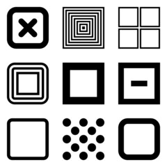 Square Flat Icon Set Isolated On White Background