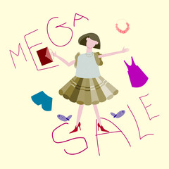mega sale girl shopping fashion flat style 